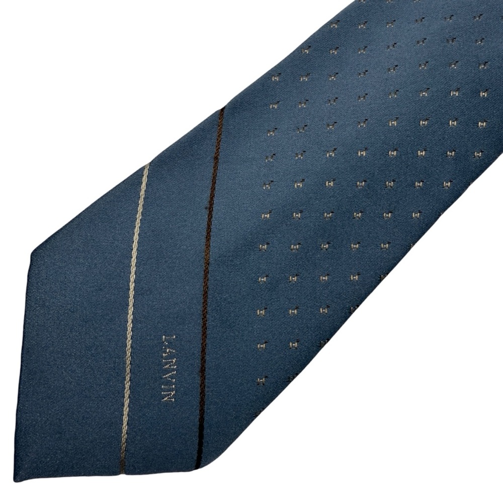 Lanvin Striped Speckled Italian Silk Print Mens Tie